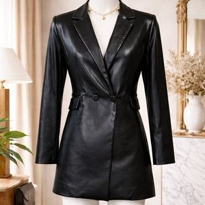 Alice + Olivia Kyrie Vegan Leather Blazer Romper | Black Faux Leather | Back Zip